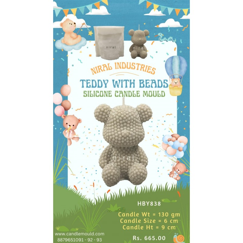 Teddy With Beads Silicone Mould - CW - 160 gm